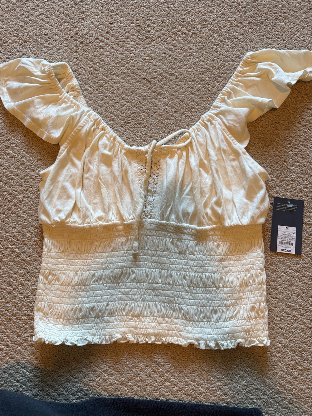 Universal Thread Cream Smocked Off-Shoulder Crop Top